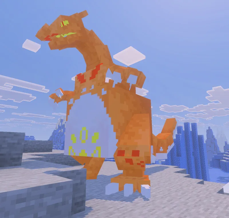 Charizard Gigantamax numa montanha com neve